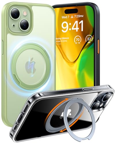 【多機能360度回転スタンド】 iPhone15 用 ケース 縦横両対応 Halbachマグネット搭載 MagSafe 米軍MIL規格耐衝撃 リング 指紋防止 いphone15用 6.1インチ 「UP