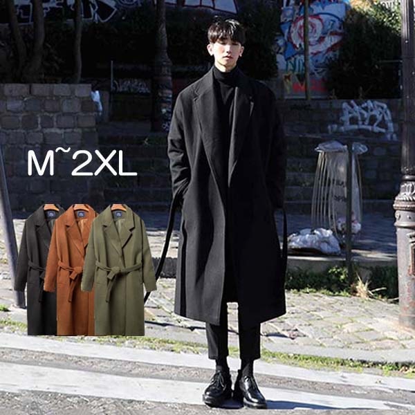 チェスターコート ロングコート 春コート アウター メンズ カジュアル メンズファッション ベルト付 長袖 防風防寒 着痩せ 魅力 秋冬春 ラシャコート ポケット付 厚手 暖かい 前開き 韓国系 モノ