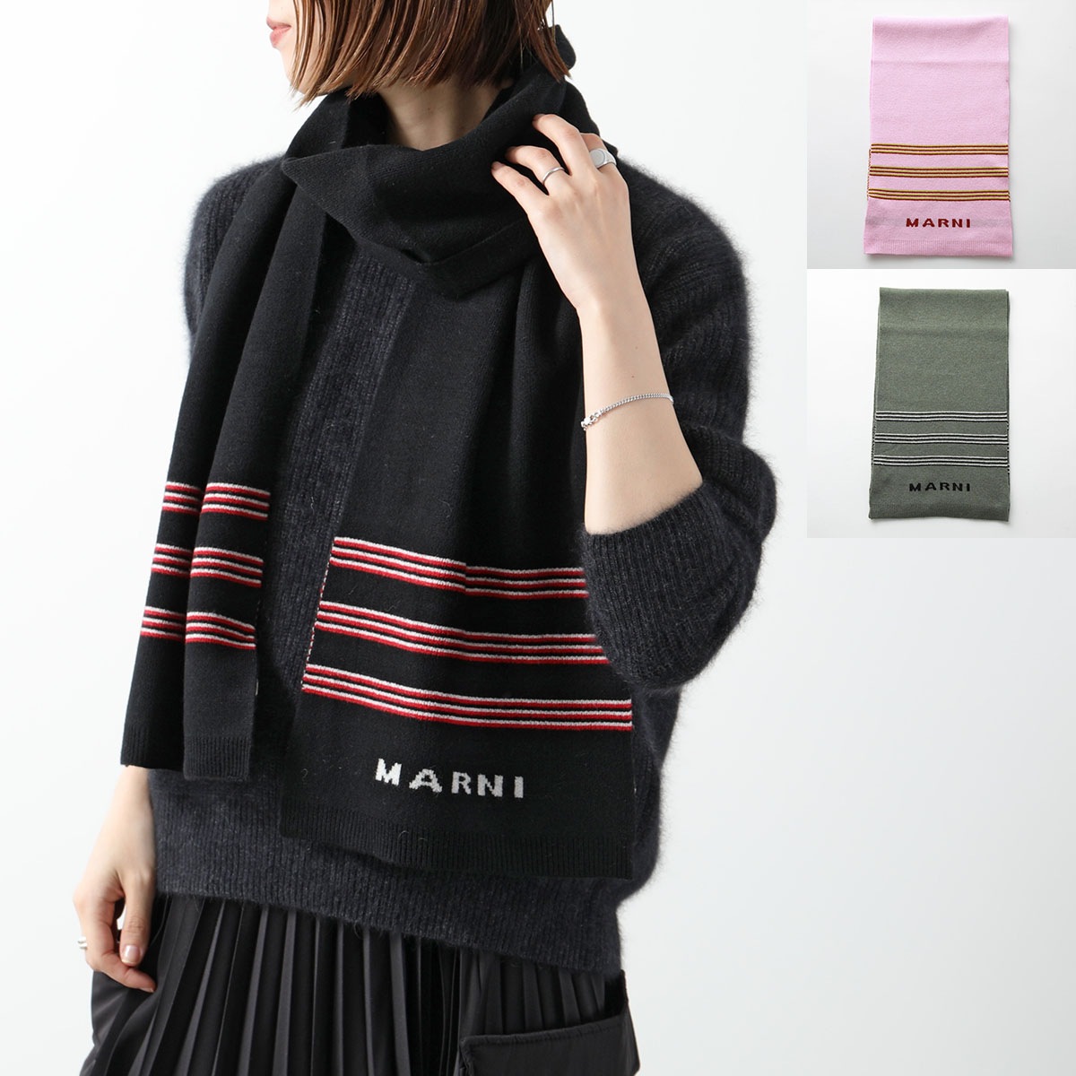 MARNI KIDS マルニ キッズ マフラー M01284 M00SZ レディース ガールズ ニット ロゴ ストライプ ストール カラー3色