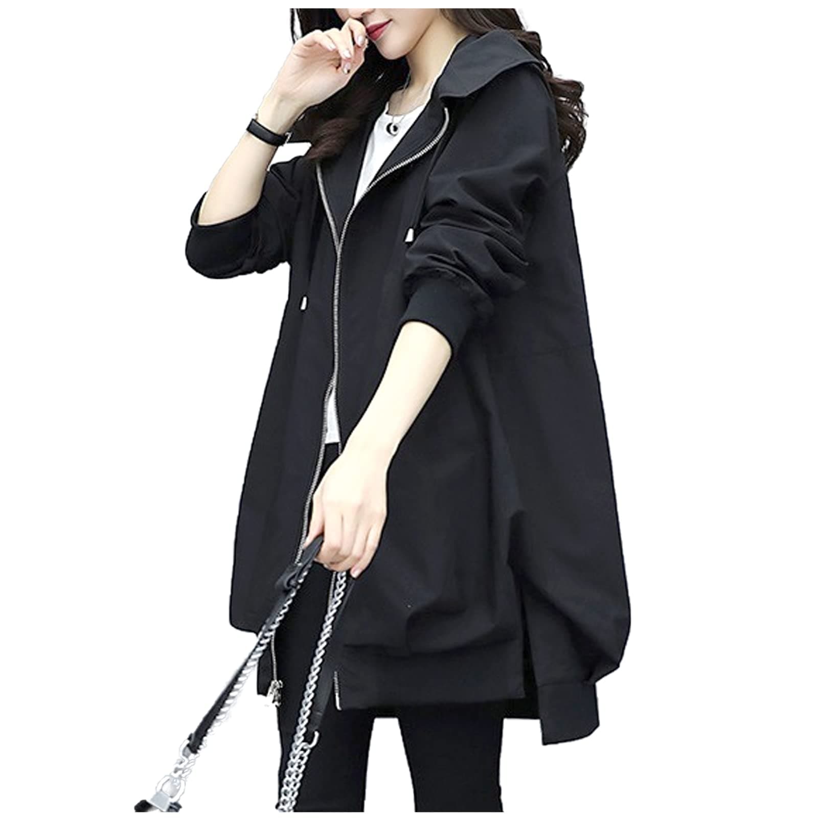 [フェイミー] マウンテンパーカー レディース ライト アウター ジャケット 春服 長袖 フード付き ブラック XL