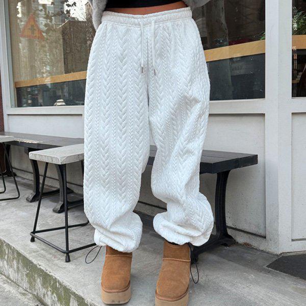 Hスタイル(PT)起毛混紡ケーブル編みバルーンワイドパンツ 冬 女性 起毛混紡 バンディングパンツ ワイドパンツ