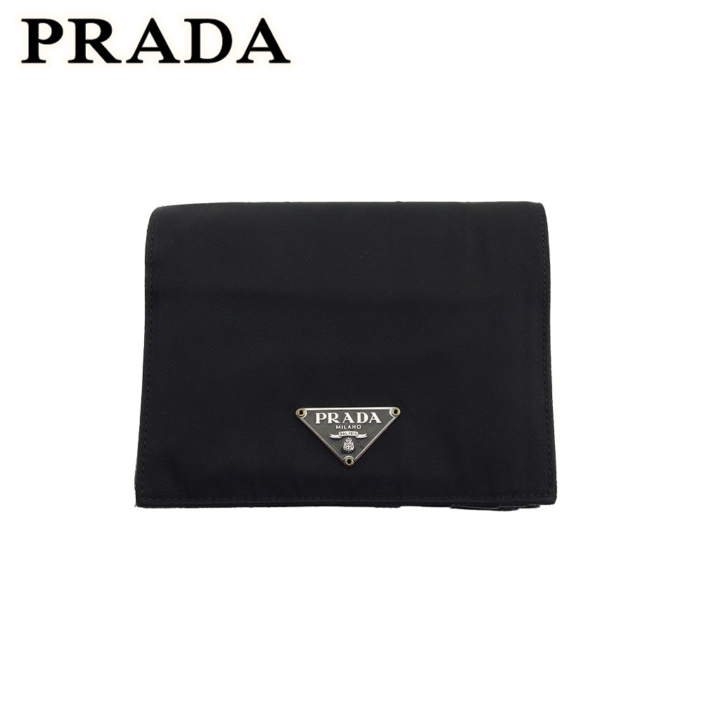 二つ折り財布 トライアングルロゴ ブラック グレー 灰色 レディース 中古