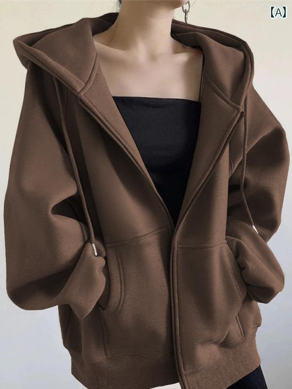 秋冬 レディース パーカー 女性用 ブラウン カーディガン セーター ジャケット 秋冬 裏起毛 厚手 ベースボール スタイル フード付き トップ