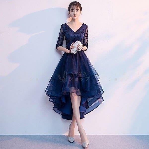 2025新品発売韓国風 40代 ロング パーティードレス 結婚式 大きいサイズ 五分袖 袖あり 20代