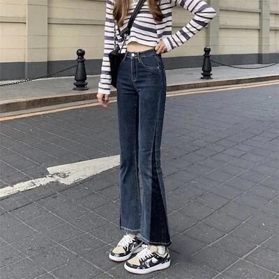 デニムパンツ 春 韓国 せっけいかんかく ジーンズがしている ズボン本 ラッパズボン キャリーバッグデニムパンツ かっこいい！スラックスパンツ