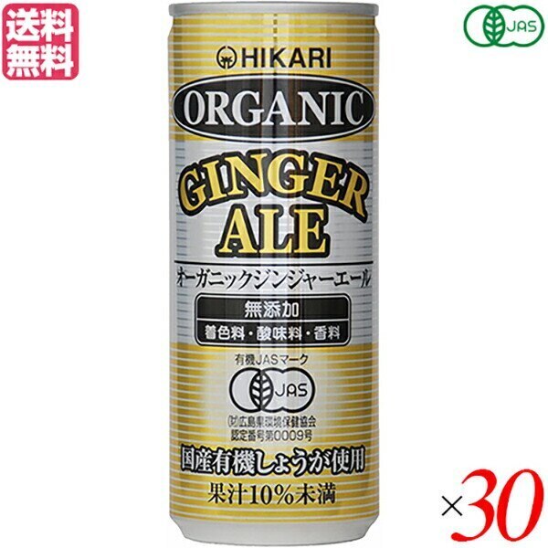 ジンジャーエール 缶 辛口 ヒカリ オーガニックジンジャーエール 250ml ３０本セット
