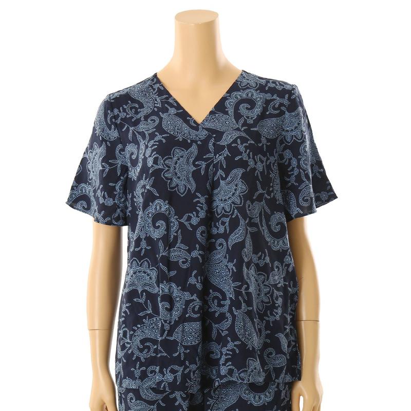 [シーズンオフ商品] 軽いレーヨン トーンオントーン ペイズリー捺染 女性用イージーウェア トップス(WPA825WS)