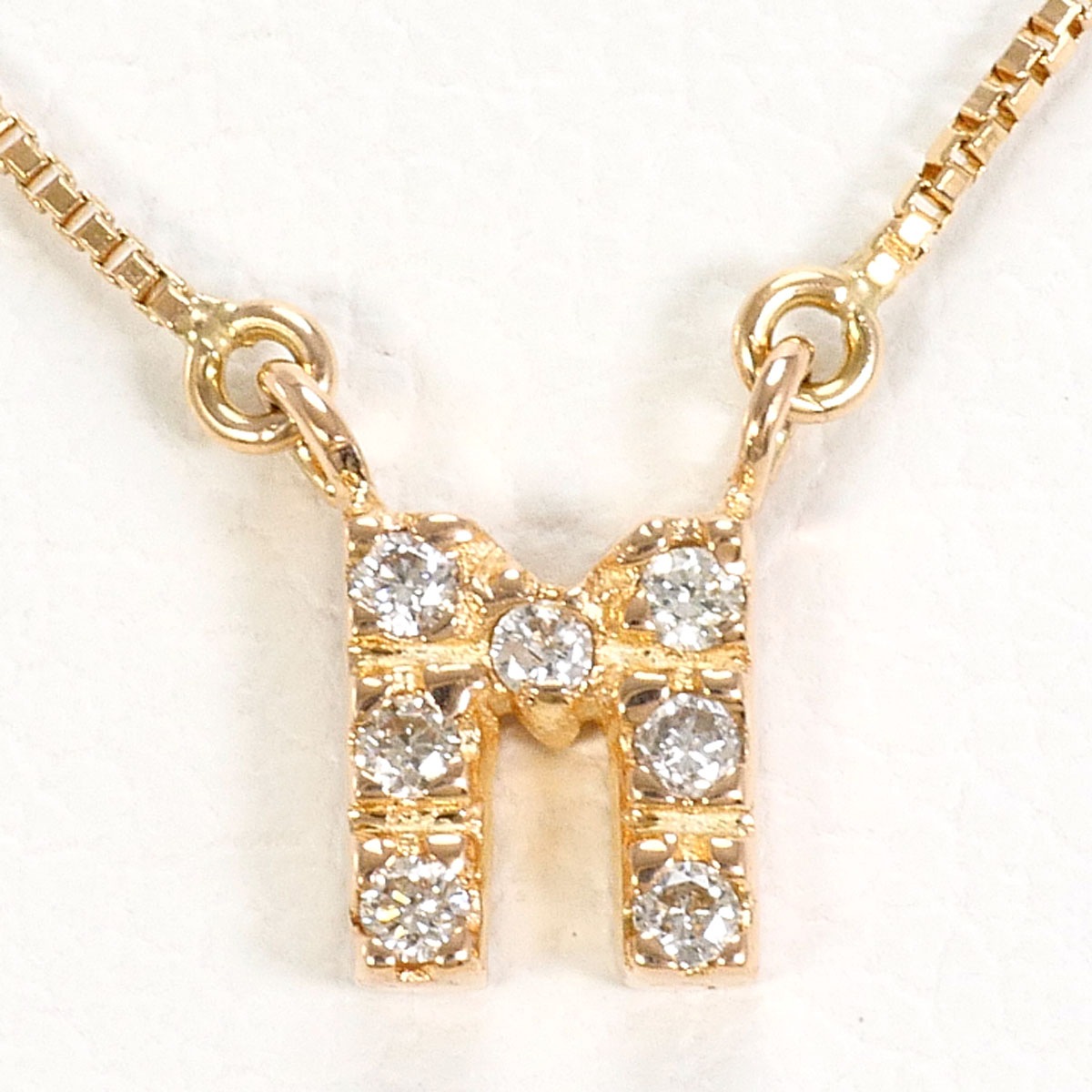 K10 10金 PG ピンクゴールド ネックレス ダイヤモンド 0.03ct 総重量約1.0g 約41cm 中古
