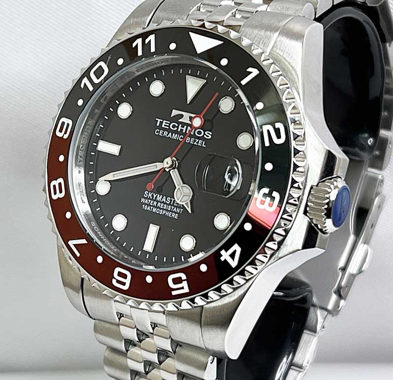 テクノス 腕時計 メンズウォッチ TECHNOS ダイバーズウオッチ5連ブレス ラッピング無料 手書きのメッセージカード あす楽対応 T9C11SNH ブルー文字盤ベゼルの青とエンジ色は美しい 14,652円