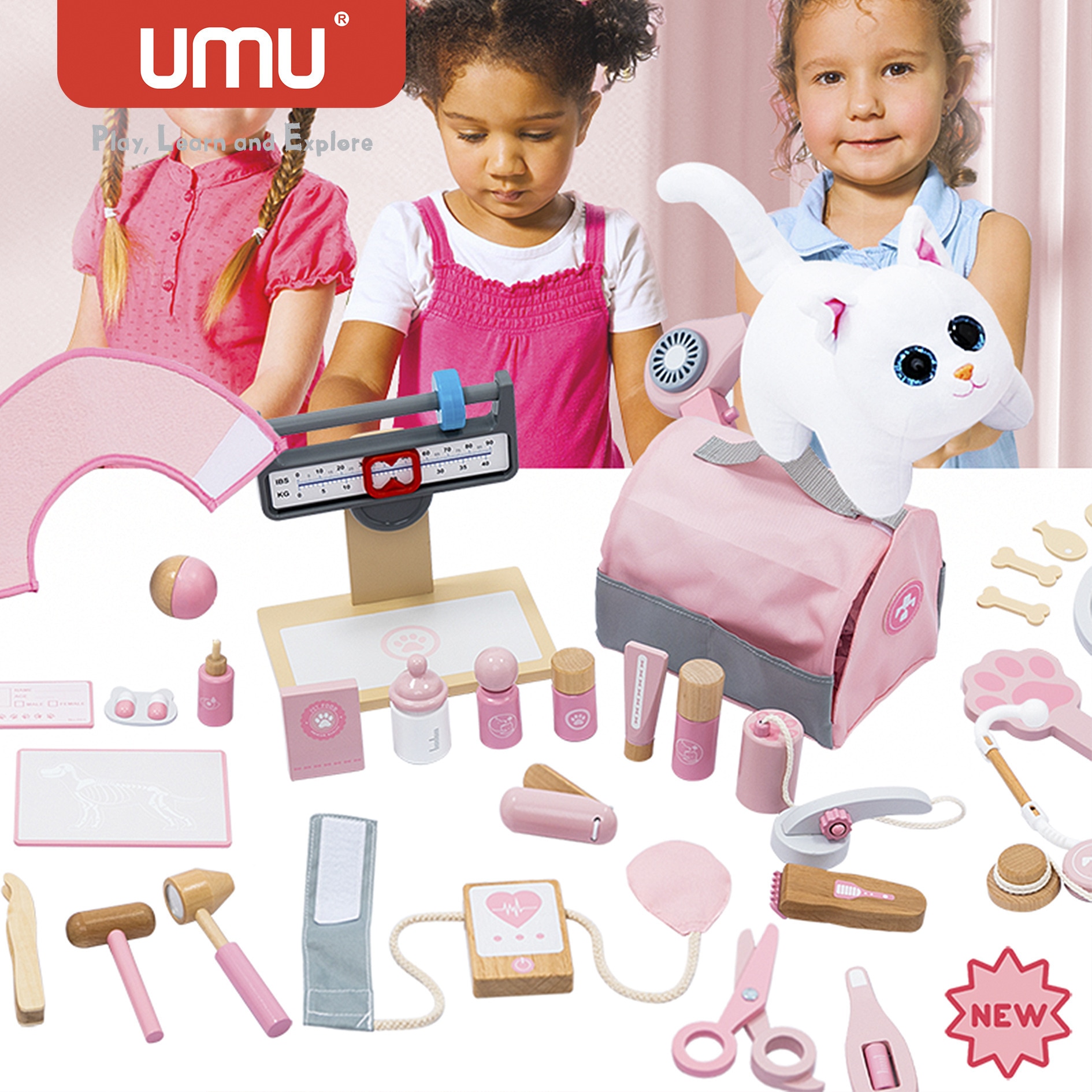 木製の初期教育トイロールプレイペットシミュレーションドクターセットボーイと女の子の遊びの家パズルチャイルドgift