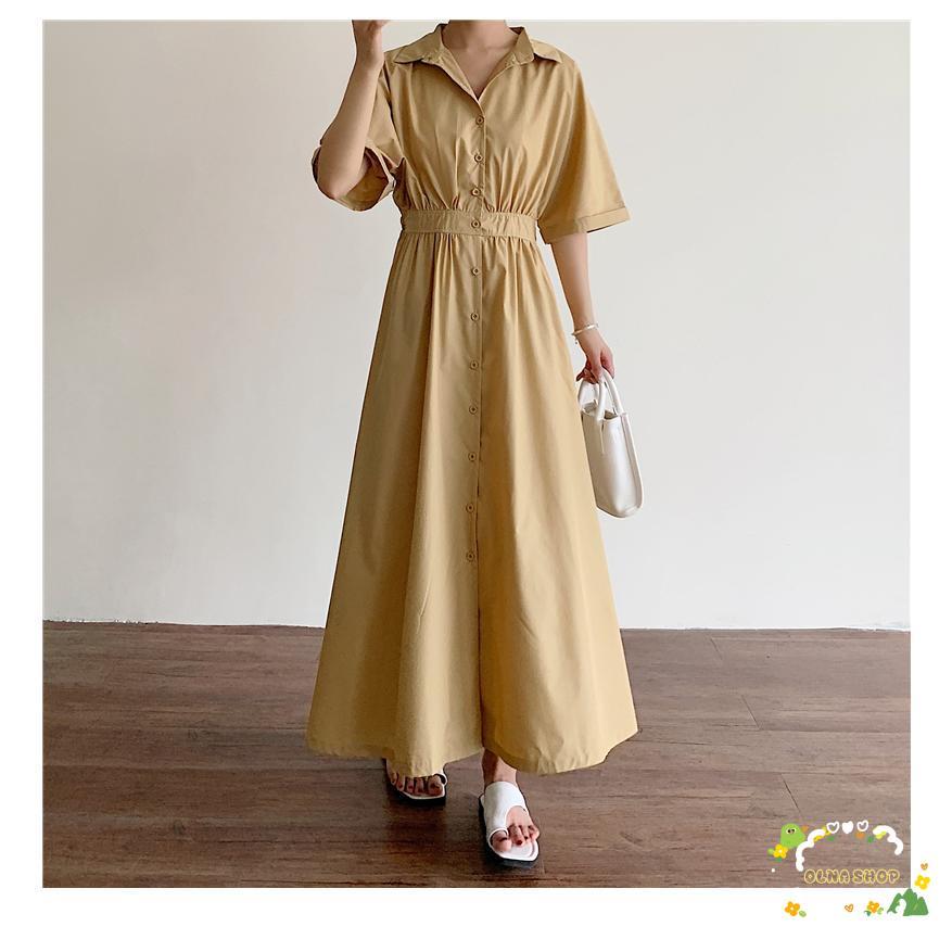 シャツワンピース 夏 ロング シャーリング レディース 春夏 ワンピース 半袖 Vネック ボタン フレア ロングワンピ カジュアル 4,556円