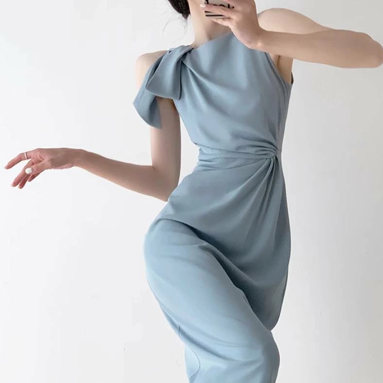 レディース スカート ワンピース ドレス ミモレ 袖なし ノースリーブ 襟なし タイト ハイウエスト 薄手 かわいい 大人可愛い きれいめ シンプル カジュアル 上品 おしゃれ かっこいい レトロ こ