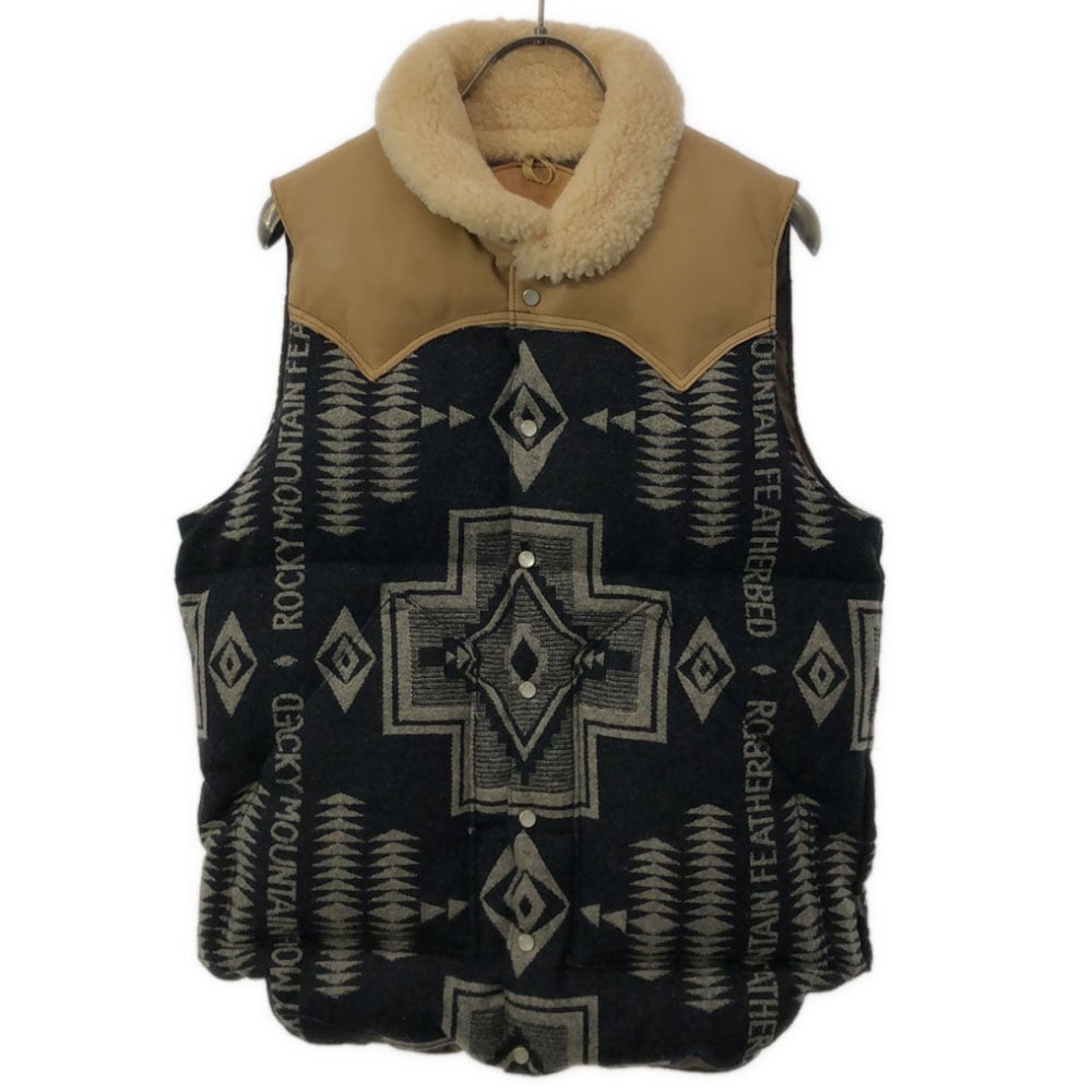 日本製 ネイティブ柄 襟ボア ダウンベスト 36 ブラック メンズ