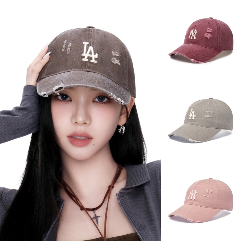3ACPVV34N karina着用 韓国限定販売 男女共用 ダメージ ウォッシング アンストラクチャー ボールキャップ ニューヨークヤンキース