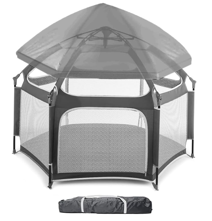 ベビーサークル キッズテント 折りたたみ 六角形 ベビーフェンス 子供用テント コンパクト 洗える可能 日除け付き 収納バッグ付き メッシュ プレイヤード 収納便利 持ち運び便利 室内遊具 屋外遊具 7,753円
