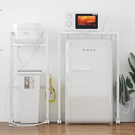 ゴミ箱上ラック 幅40-60奥行34高さ90cm 多機能横幅伸縮式 コンセント付き キッチンツールラック レンジ台 オーペンラック ゴミ箱収納 プリント台ラック 可動式棚板多段調整 幅40-60無段階