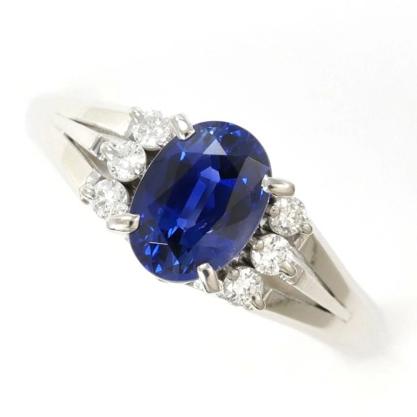 PT900 プラチナ リング 12号 ロイヤルブルー サファイア 1.06 ダイヤ 鑑別書 中古 76,230円