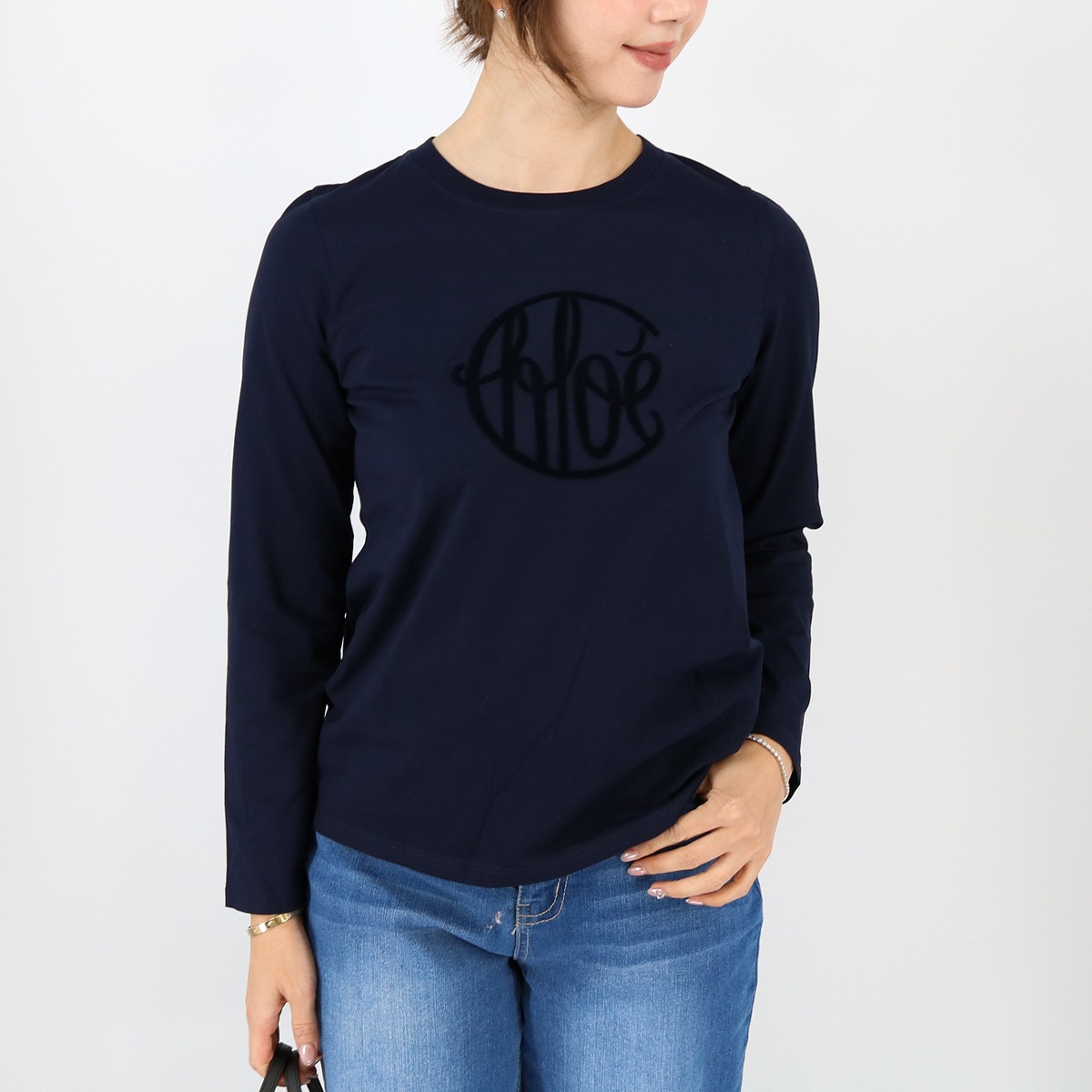 ロゴカットソー C20657 【大人もOK！】 レディース ロンT LS TEE ベロア 子供 ガールズ 長袖 NAVY 紺 ブランド