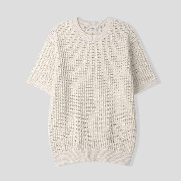 メンズコルクスカシラウンド半袖ニットTシャツ AS-KNH-Q015-アイボリー
