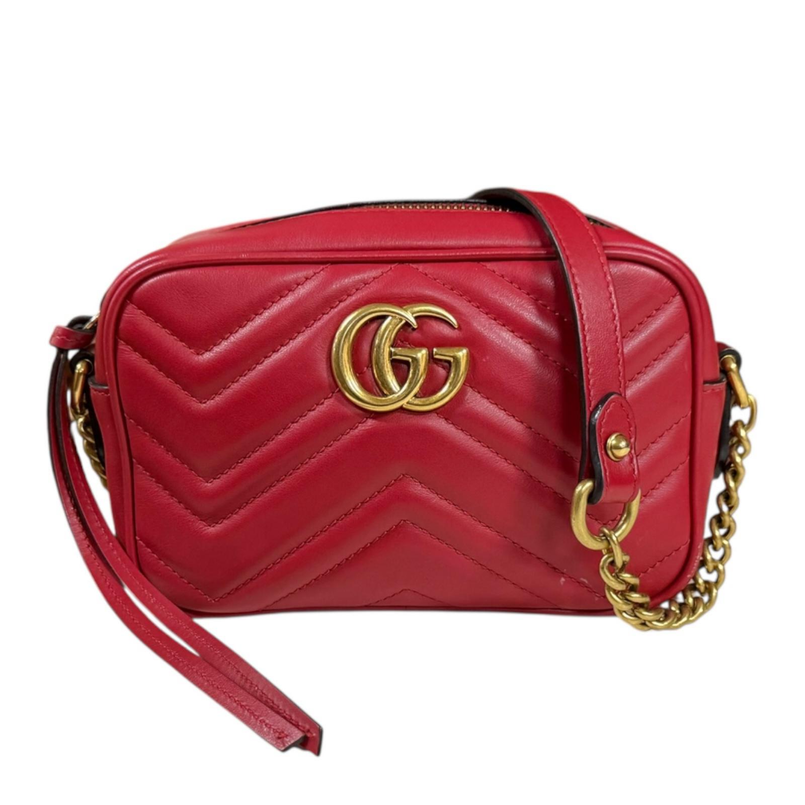 グッチ GGマーモント ショルダーバッグ レザー 448065 レッド GUCCI 中古