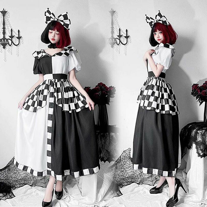 ハロウイン 大人 コスプレ衣装 レディース ワンピース 可愛い メイド服 お姫様 ピエロ コスチューム 仮装 カチューシャ付き チェック柄 魔女 巫女 イベント ハロウイン衣装 変身 ウィッチ