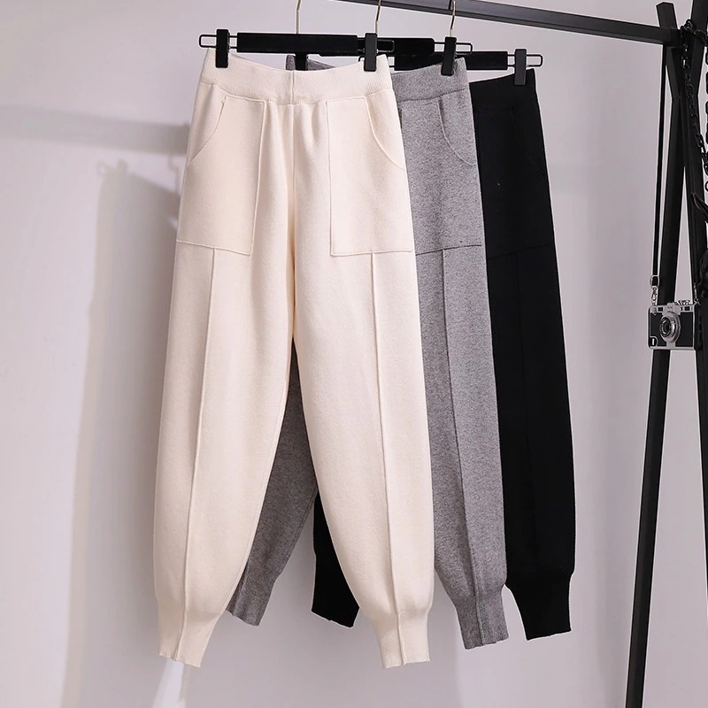 デニムパンツ 脚長効果スラックスパンツ ニット 秋冬 九分ズボン 垂下感 ワイドパンツ 毛糸のズボン