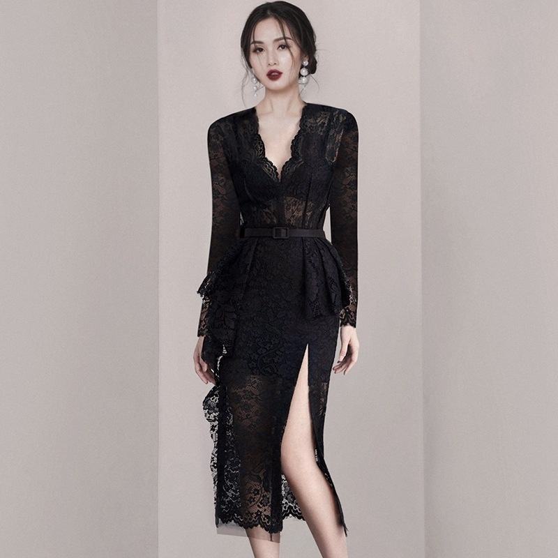 タイトワンピース ブラック ワンピース スリム 細身 ストレート スマート かわいい きれいめ