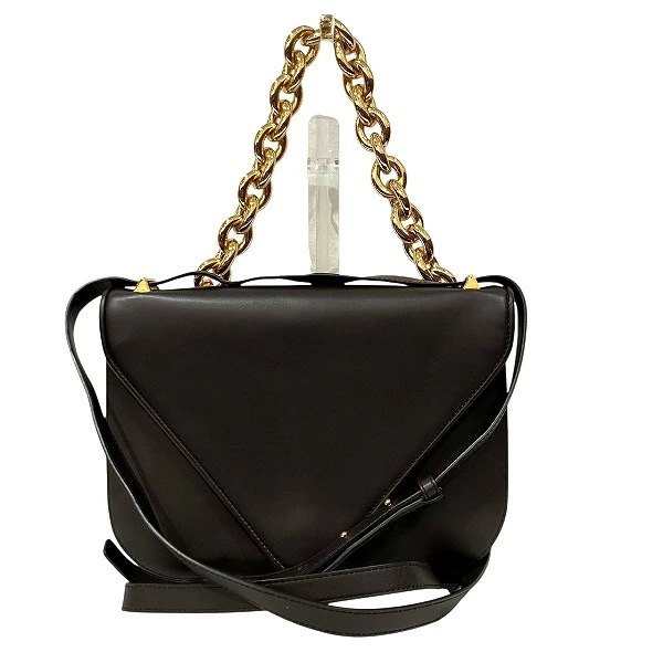 ボッテガ・ヴェネタ マウントエンベロープ ブラウン カーフレザー ショルダーバッグ 【中古】