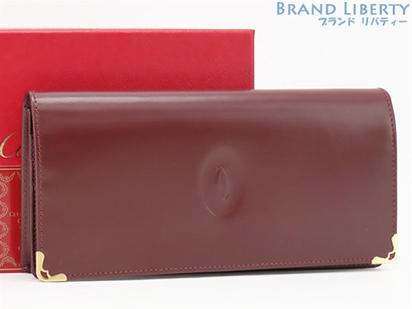 新品同様カルティエマストドゥカルティエインターナショナルウォレット二つ折り長財布ボルドーカーフレザーL3000466