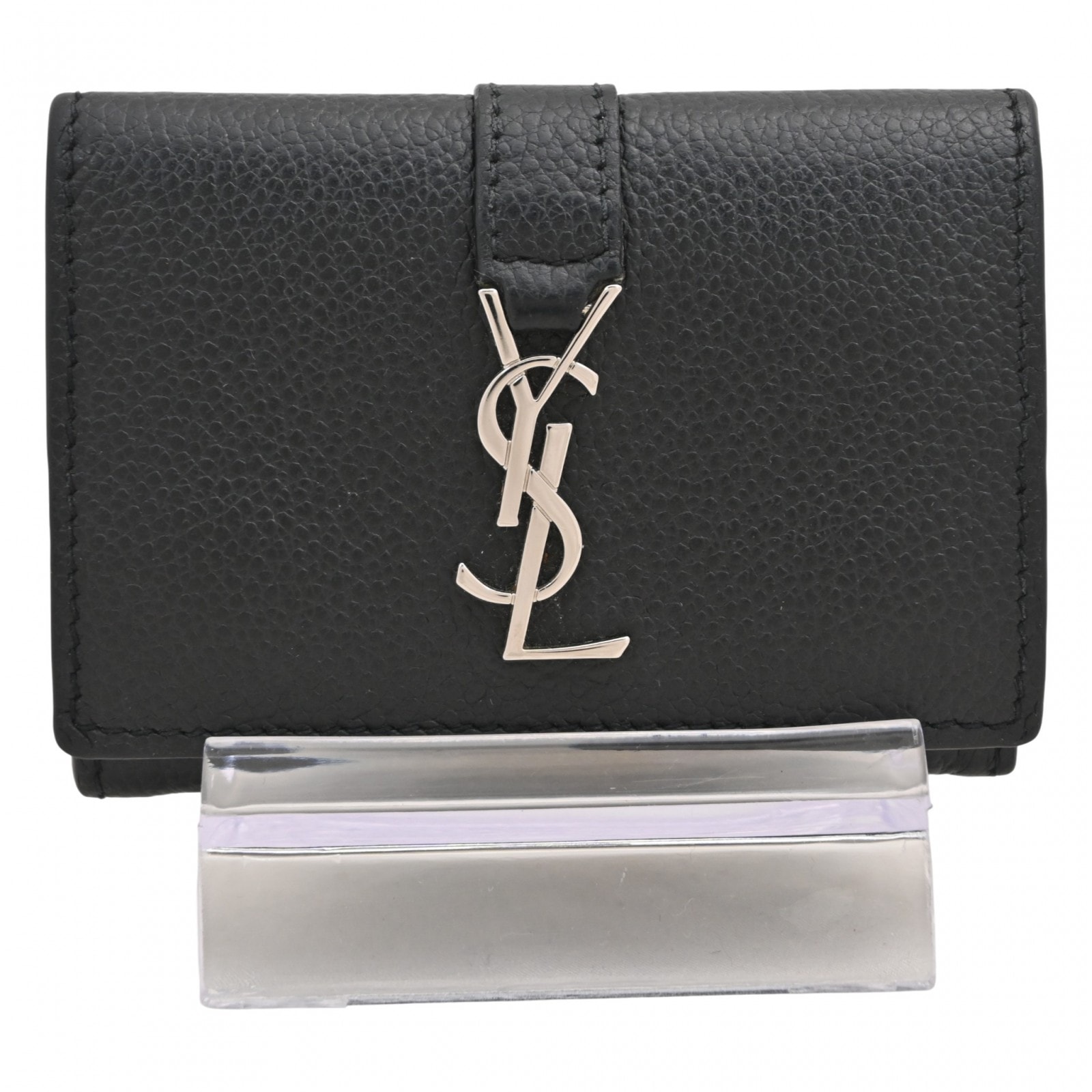 サンローラン YSLライン オリガミ タイニーウォレット 三つ折り 財布 ブラック シルバー金具 Bランク ys3636yy