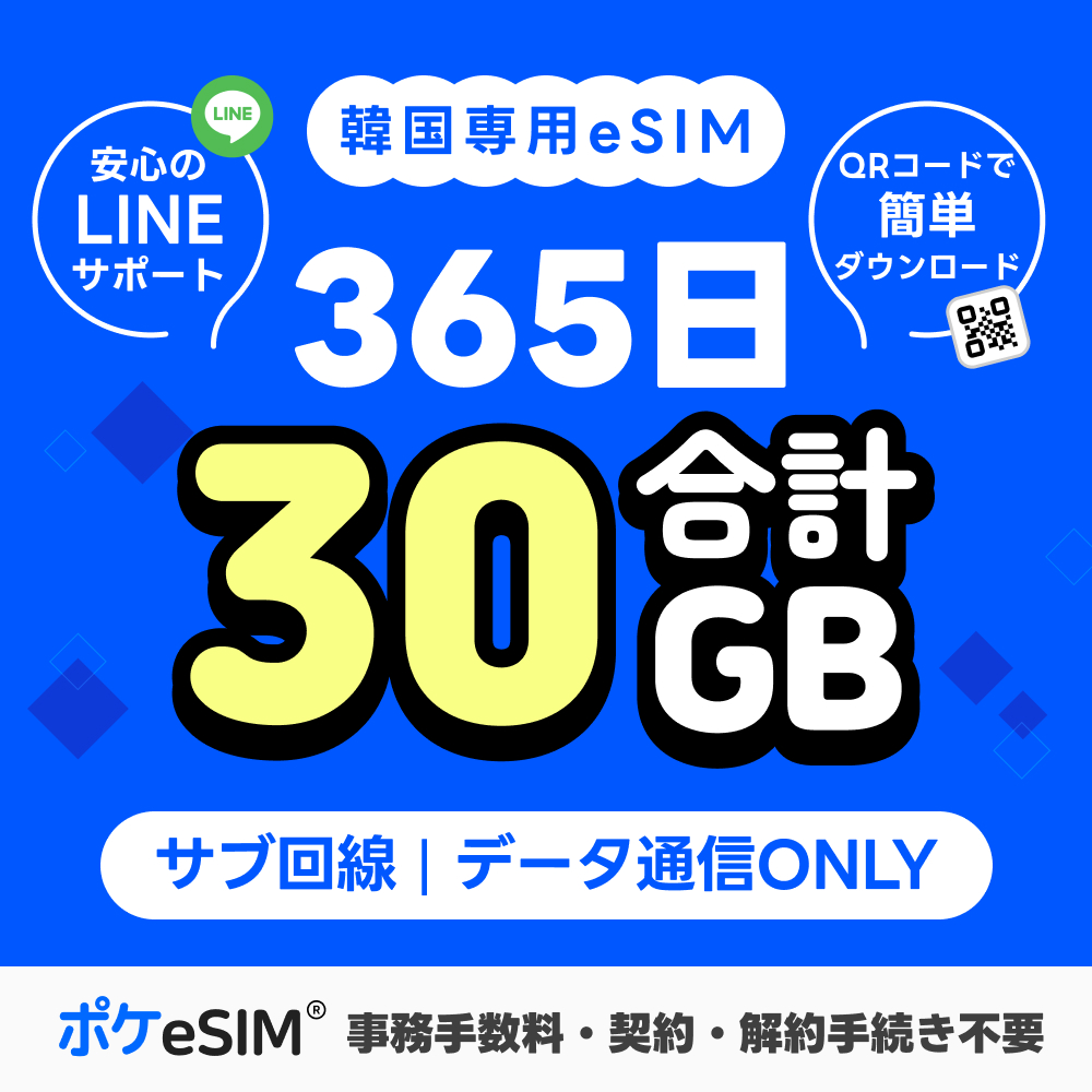 【購入後すぐ届く！】 韓国 eSIM 合計30GB 365日 1年間有効 データ通信専用 ダウンロード期限180日