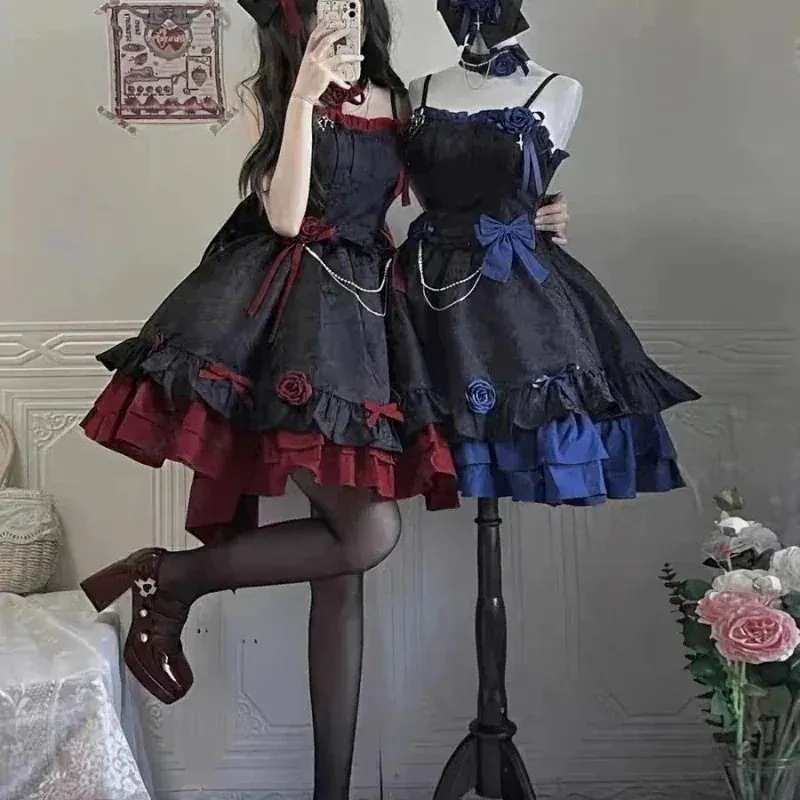 【1-3日出荷】ロリータ キャミソール ワンピース 双子 ブラックゴシック風キャミソールスカート ハロウィン 仮装 春服 レディース