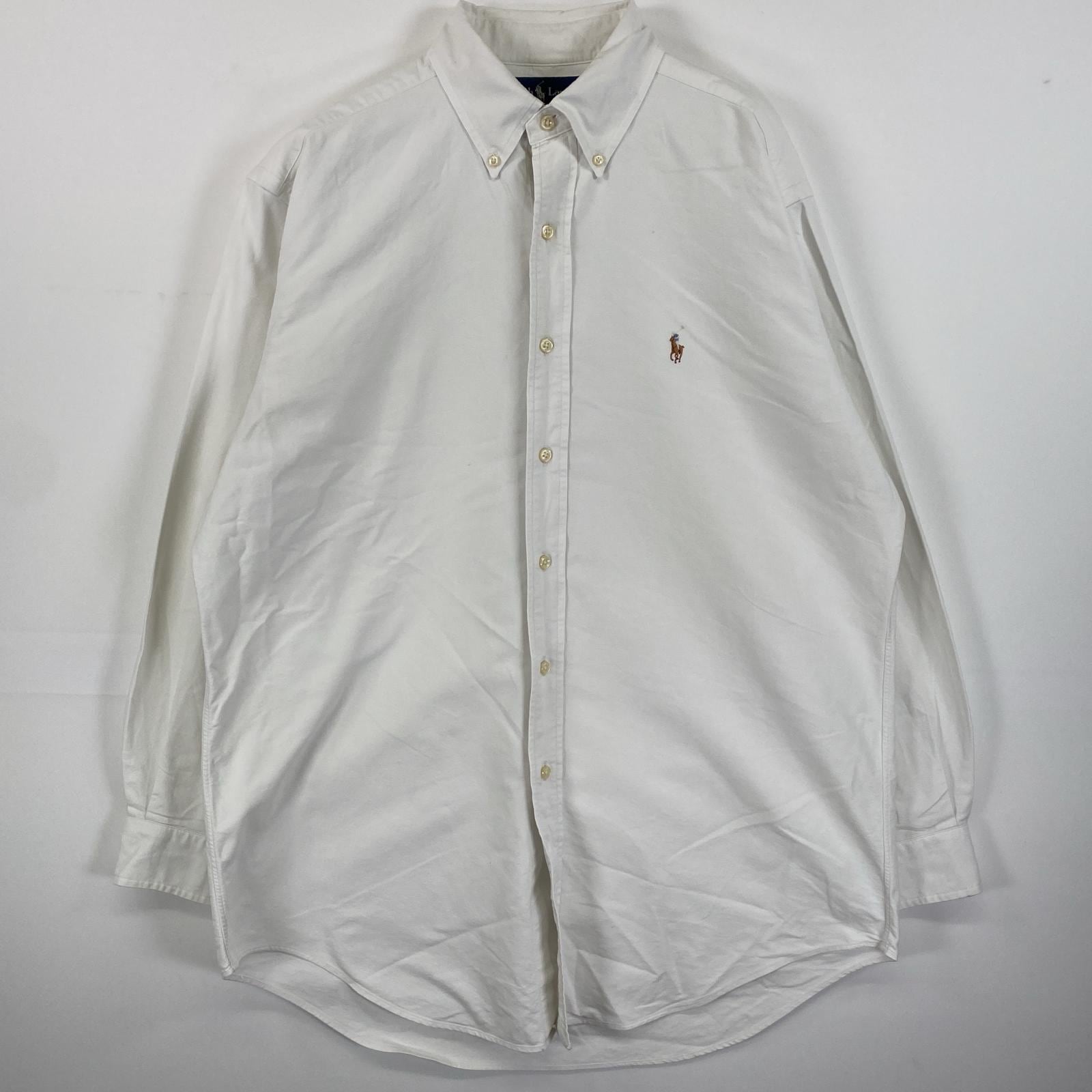 古着 90s/90年代 長袖シャツ ボタンダウン ワンポイントロゴ刺繍 15 2/1 ホワイト 無地 メンズ 5,500円