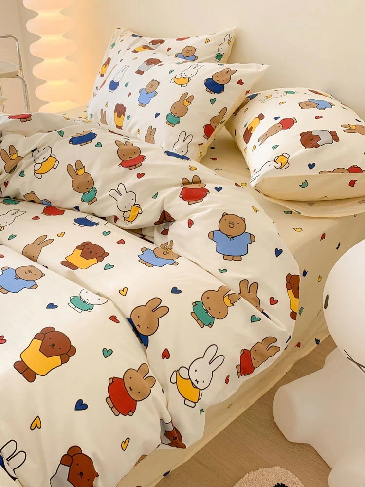 ミッフィー 布団カバーかわいいミッフィーうさぎの綿4点セット 綿わた掛け布団カバー3点セット 1.5m1.m枚