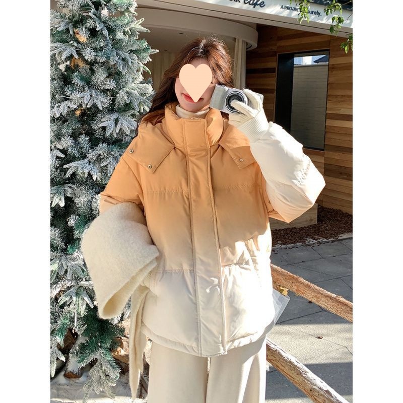 オレンジグラデーションダウンジャケットレディース2024冬新作韓国風ゆったり小さめ90ホワイトダックダウンショート人気ジャケット