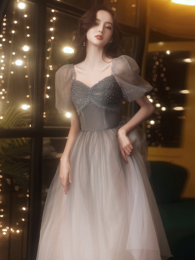 ドレス2025グレーバンケット小さい誕生日学生卒業シーズンドレスドレスドレス女性