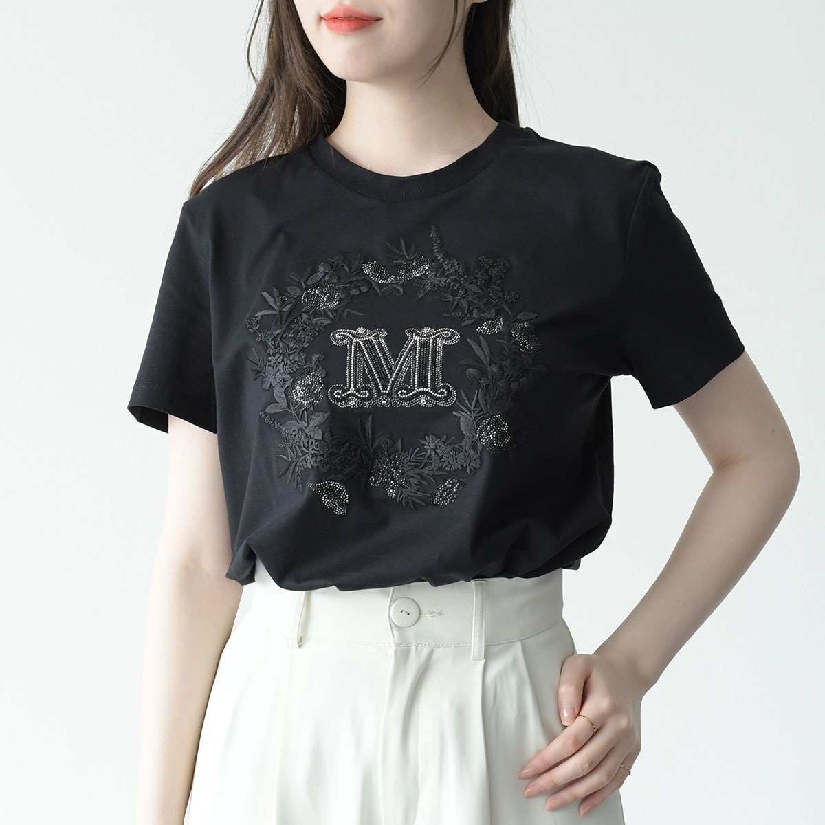 Max Mara マックスマーラ Tシャツ カットソー ELMO テディ コットン ジャージー レディース ブラック 半袖 春夏 カジュアル 人気 おすすめ