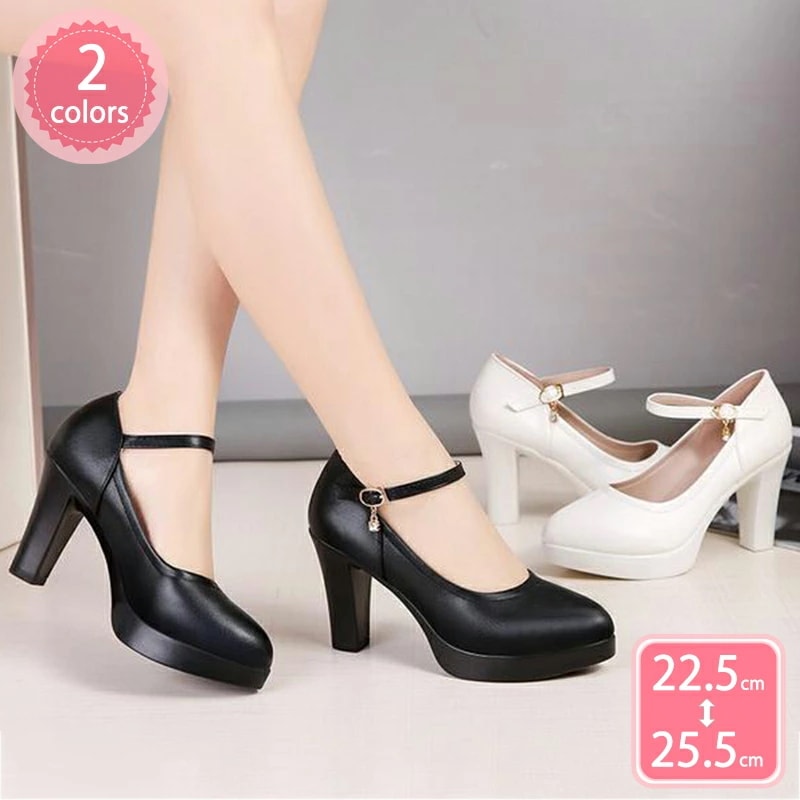 500円OFFクーポン 厚底 パンプス 黒 太ヒール パンプス 歩きやすい 厚底 パンプス 黒 太ヒール ハイヒール パンプス 黒 ストーム ストラップ付 パンプス 結婚式 シルバー ヒール7.5cm