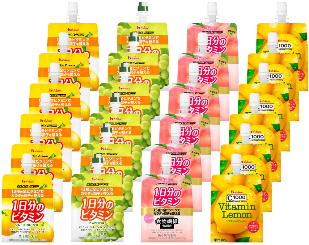 【Amazon.co.jp限定】 ハウスウェルネスフーズ ゼリー With セット （レモン×6袋グレープフルーツ×6袋マスカット×6袋ピーチ×6袋）各180g 計24袋