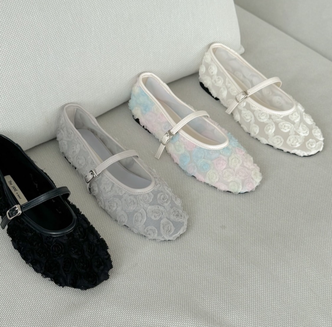 【新作】花柄シースルー メリージェーンフラットシューズ韓国ファッション