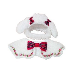 愛猫の服 キャットプリン　Lovelyプードルにゃん ホワイト＆レッドリボン　１セット　キャットウエア 付け襟 ネックカラー 帽子 コスプレ