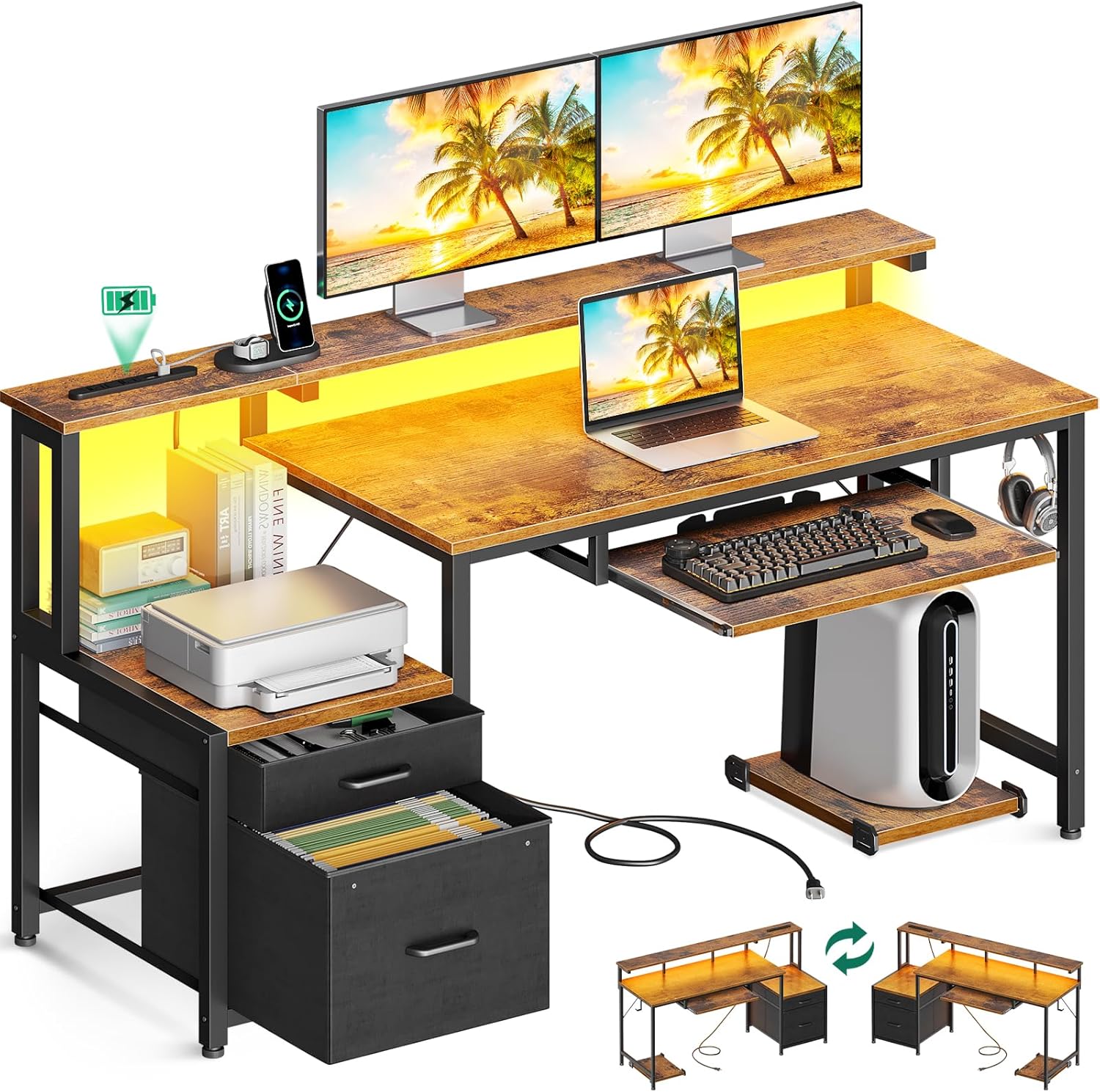 ソコンデスク ゲーミングデスク 引き出し&キーボードスライダー付き 幅140cm 机 pcデスク computer desk 桌子 LED&コンセント付き ゲームデスク 电脑桌 長机 在宅ワーク 左右 13,658円