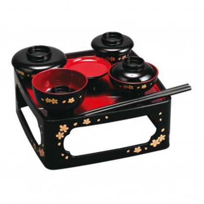 仏膳 5.0寸 黒(内朱) 蒔絵 桜 430750045x011