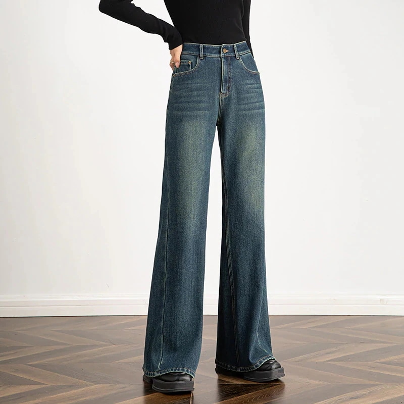 2025新作レトロなパッド入り厚手女性用ストレッチジーンズ