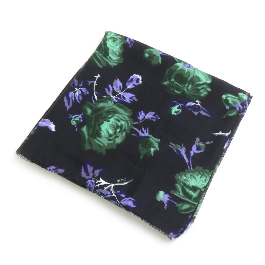 クリスチャンディオール Christian Dior ショール スカーフ ウール/シルク ブラック/グリーン/パープル レディース e60158a