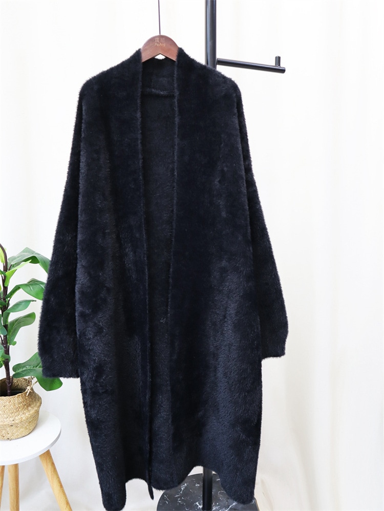 INSスタイル カーディガン トレンド ミンクのパイル 怠惰な風 セーター コート ロング 秋冬 帯を締める 気質 ニットトップス