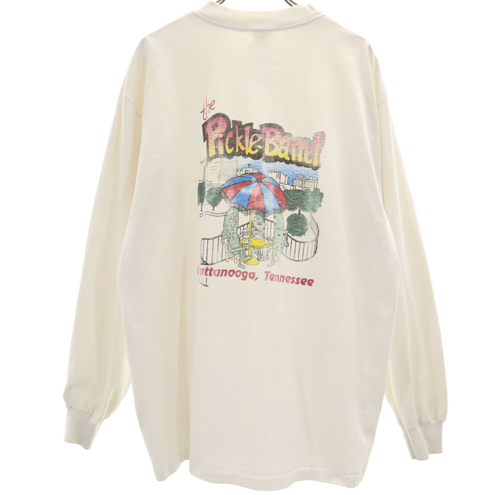 HI-Q TEXTILES 80s 90s USA製 オールド バックプリント PICKLE-BARREL 長袖 シングルステッチ Tシャツ XL ホワイト ロンT メンズ