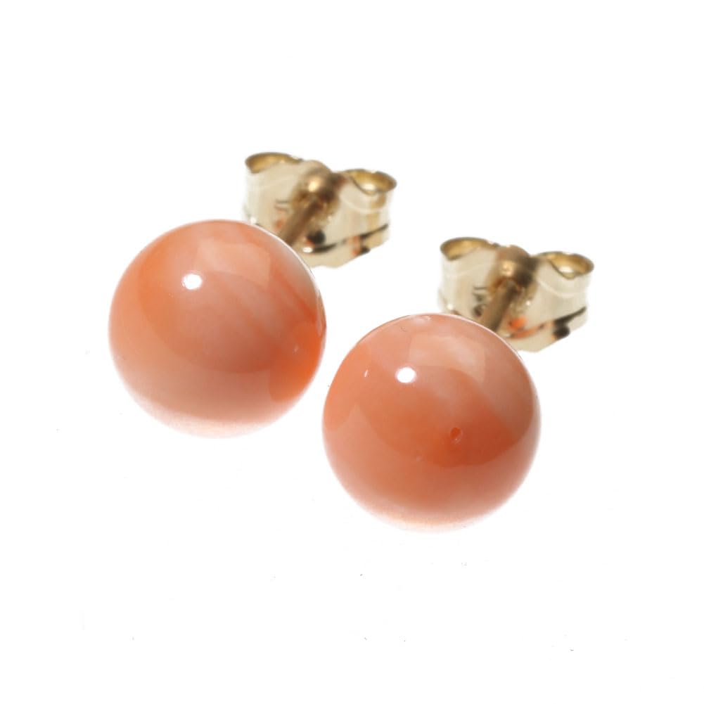 ピンクサンゴ ガーネ珊瑚 ピアス 丸玉 ゴールドフィルド 無染色