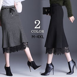 レース切り替えチェック柄スカート トレンチスカート ドッキングスカート ウエストゴムも入っていて楽ちん♡ウールスカート・チェックスカート