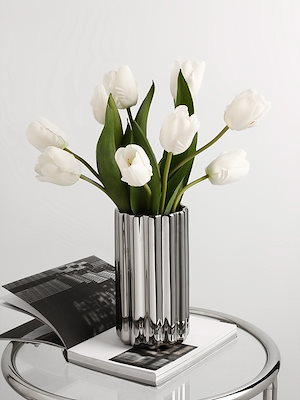 ハイエンドセラミック花瓶装飾品電気メッキシルバー花美的ディスプレイモデル入口装飾花瓶